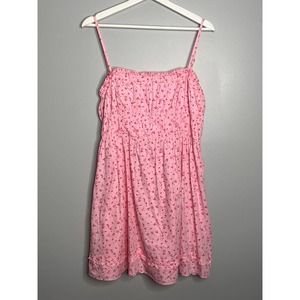 Free People Gabby Cherry Print Sleeveless Square Neck Mini A-Line Dress Pink L